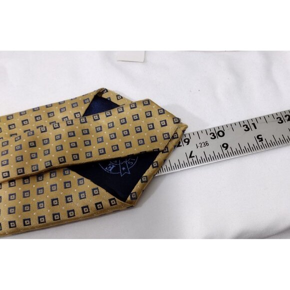 Eagle Shirtmakers Mens Necktie Silk Gold Navy Tie Geometric Pattern - Picture 8 of 8